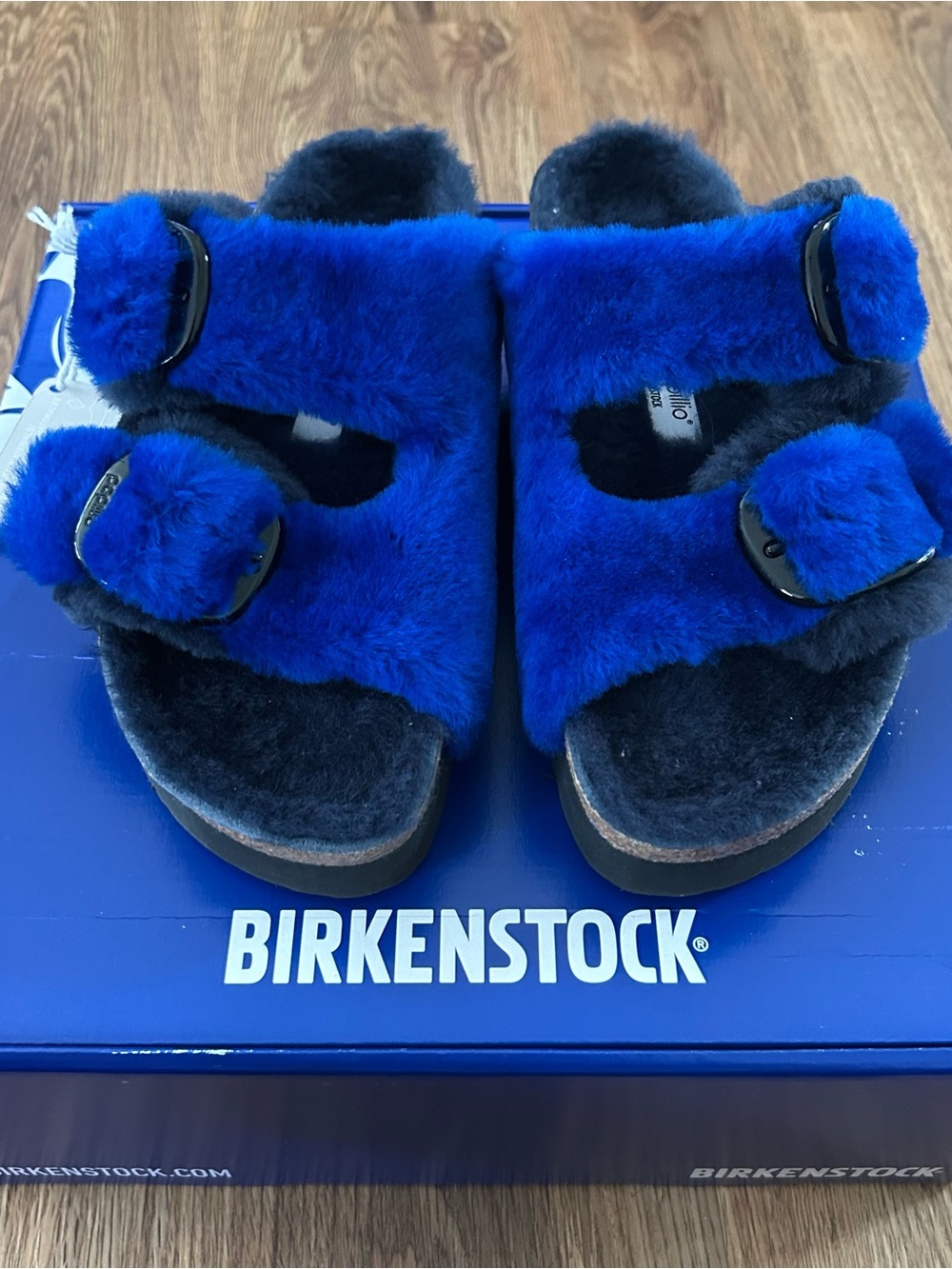 PAPILLIO by BIRKENSTOCK Arizona blue black fur platform sandals shoes eur 38 new - Picture 7 of 8